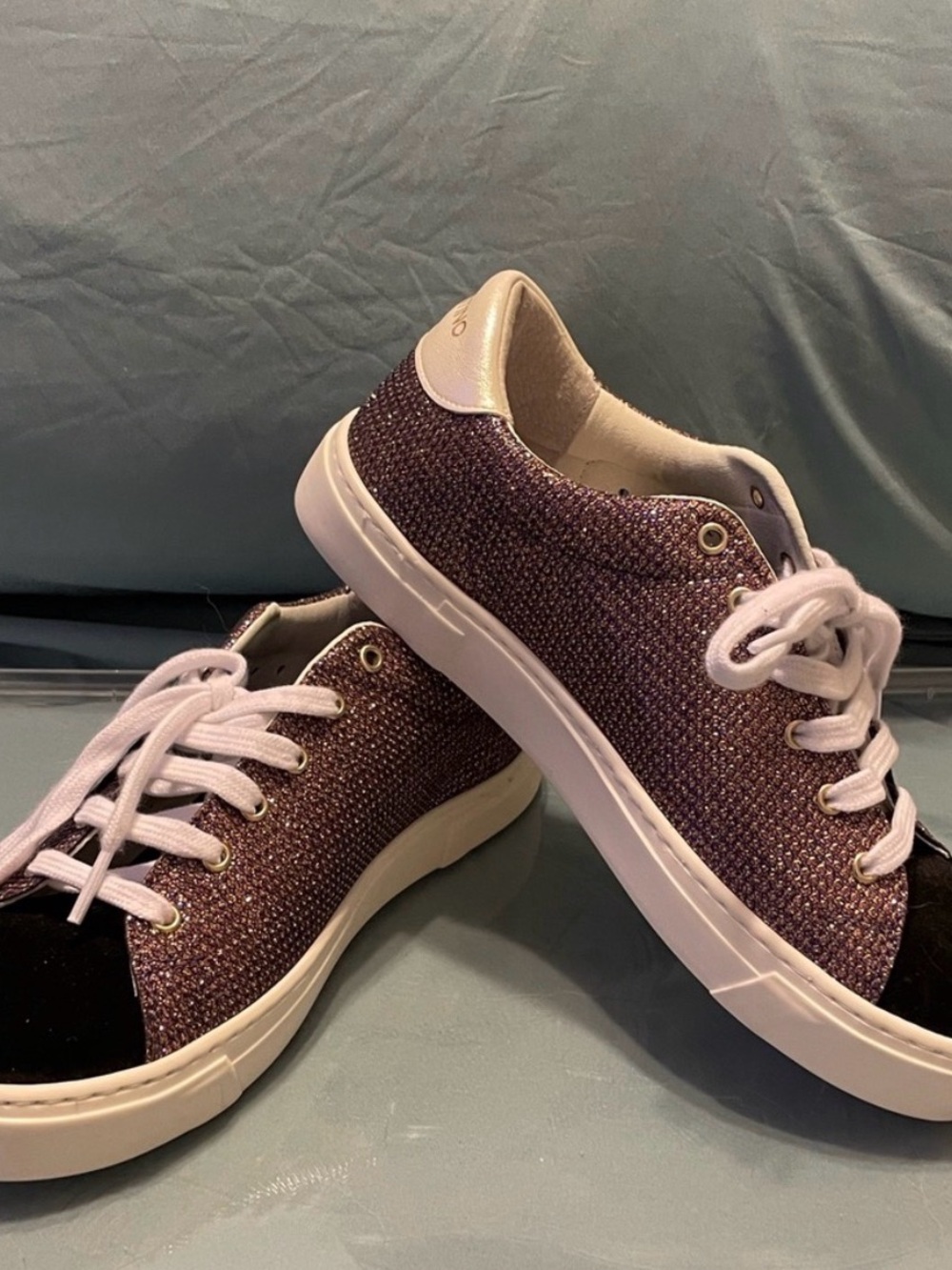 Valentino Sparkle Purple Low-Top Lace-Up Sneakers